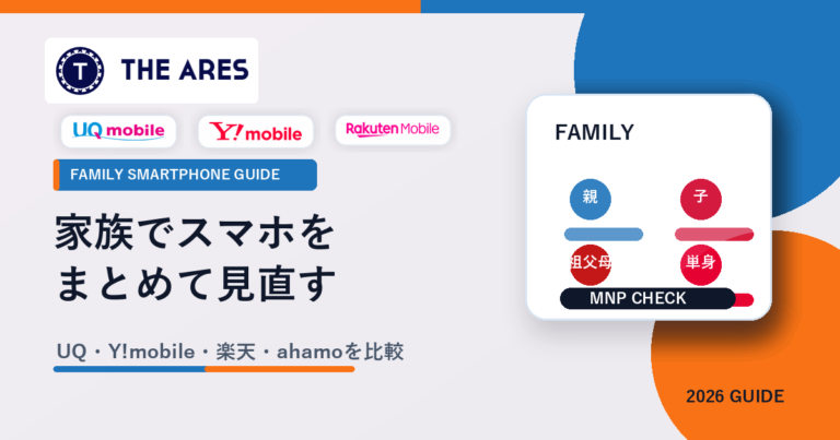 家族でスマホを乗り換えるときにUQモバイル・Y!mobile・楽天モバイル・ahamoを比較するアイキャッチ